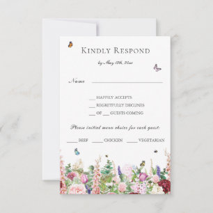 Rosa Lila blommor med Butterflies Menu OSA Kort