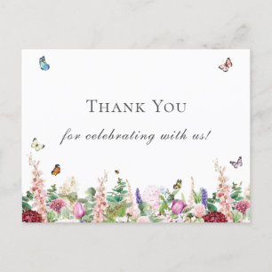 Rosa Lila blommor med Butterflies Tack Vykort