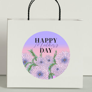 Rosa Lila blommor och Grönt Löv Mors dag Runt Klistermärke