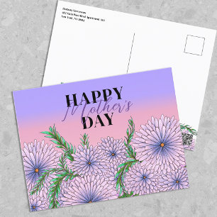 Rosa Lila blommor och Grönt Löv Mors dag Vykort