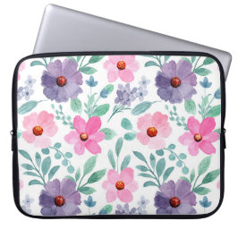 Rosa Lila blommor Söt Girly Laptop sleeve Bag