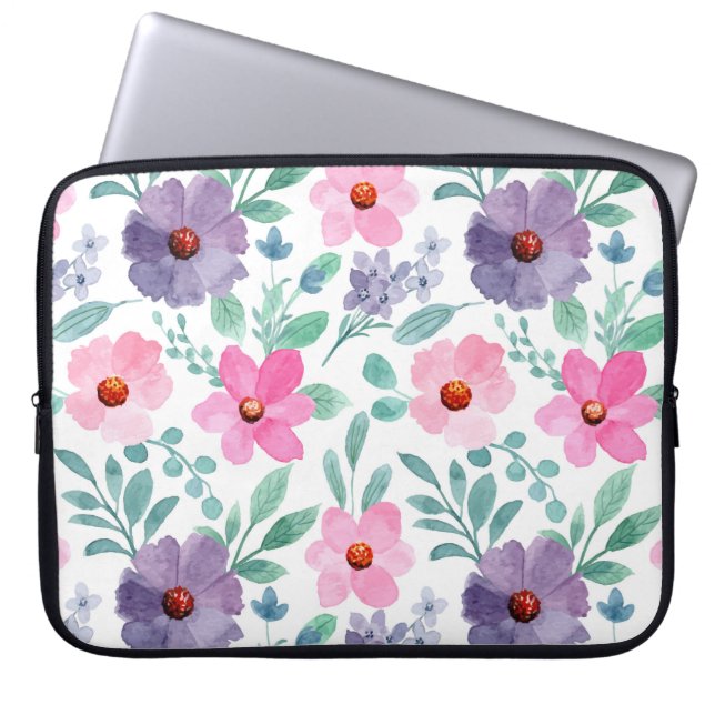 Rosa Lila blommor Söt Girly Laptop sleeve Bag (Framsidan)