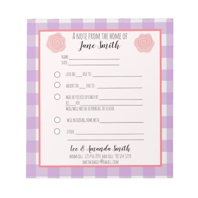 Rosa Lila Blommskoläst, ursäkta 1 Barn Anteckningsblock (Framsida)