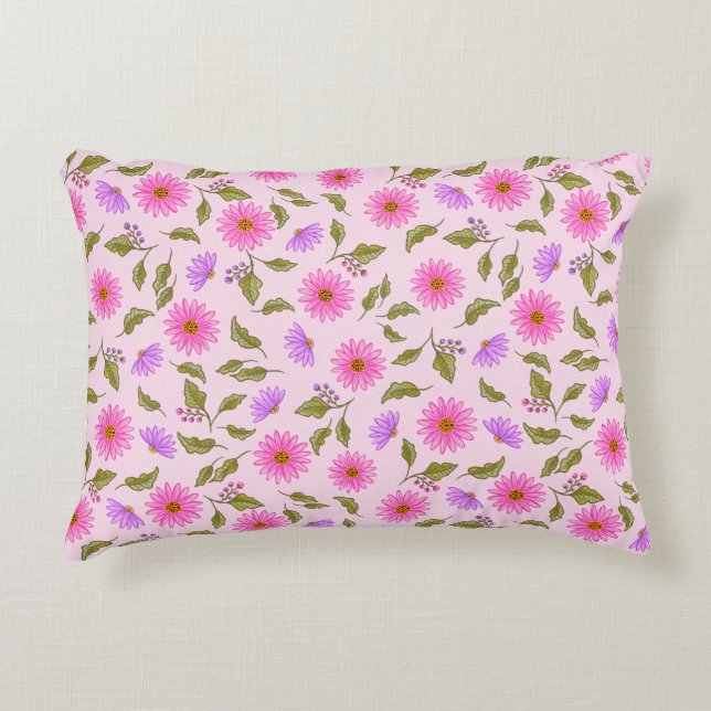 Rosa lila blomster- lakan Daisy- accentkudde Prydnadskudde (Framsidan)