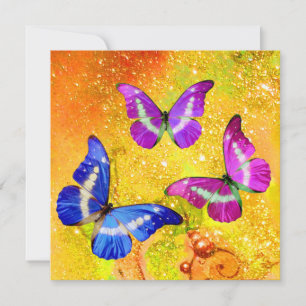 ROSA LILA BLUE BUTTERFLIES I GULD SPARKLES JULKORT