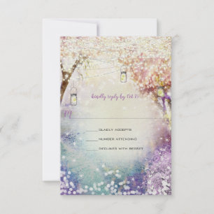 Rosa Lila Blue Fairy Ljus Boho Forest Bröllop Inbjudningar