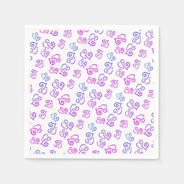 Rosa Lila Blue Heart Mönster over White Pappersservett (Framsidan)