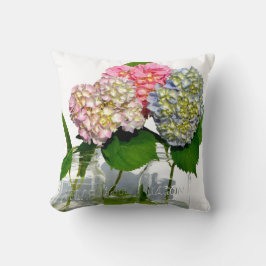 Rosa lila blue Hydrangeas och Mason burk Kudde