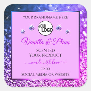 Rosa Lila Blue Ombre Glitter Logotyp Product Label Fyrkantigt Klistermärke
