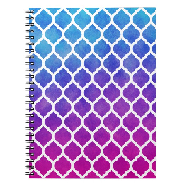 Rosa Lila Blue Ombre Moroccan Lattice Anteckningsbok Med Spiral (Framsidan)