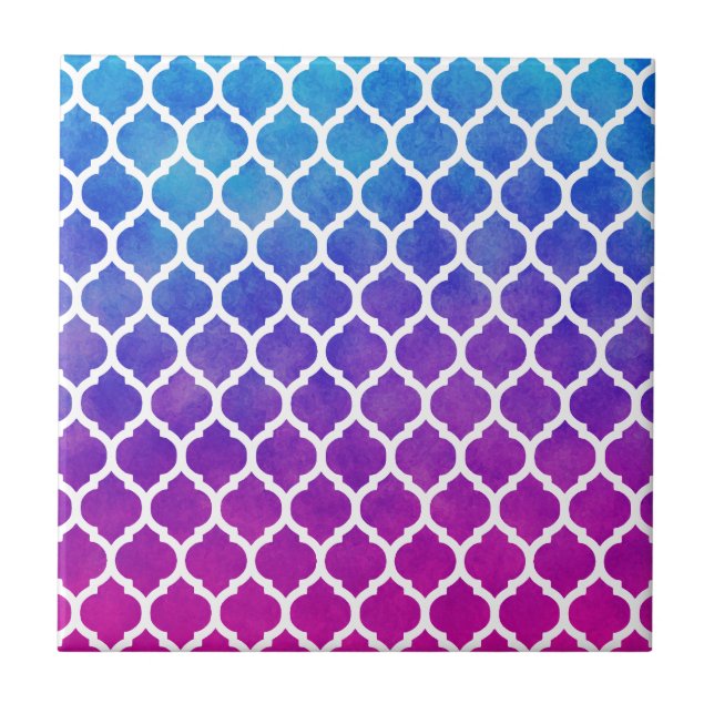 Rosa Lila Blue Ombre Moroccan Lattice Kakelplatta (Framsidan)
