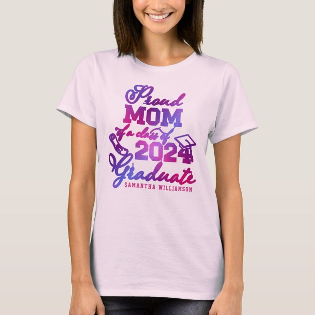 Rosa Lila Blue Proud Mamma i klass 2023 Student T Shirt (Framsida)