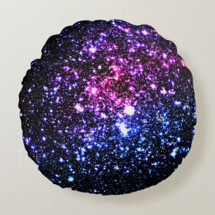 Rosa Lila Blue Stars Galaxy Round Pillow Rund Kudde