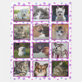 Rosa Lila Blue Tass avtryck Pet Photo Collage Fleecefilt
