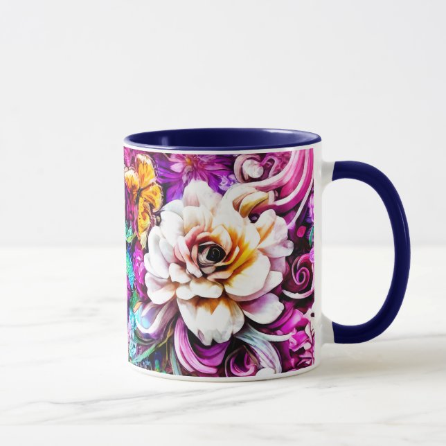 Rosa Lila Blue Teal White Garden Flowers Fantasy Mugg (Höger)