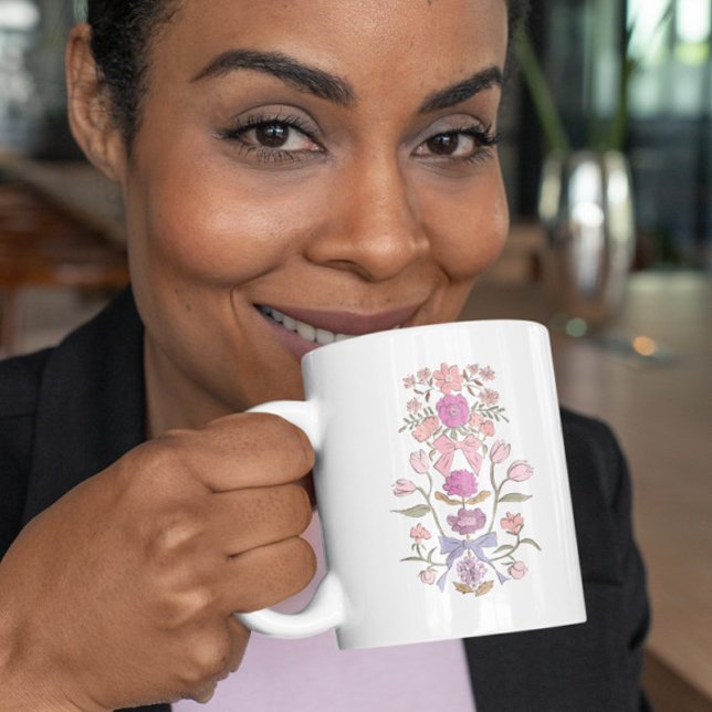 Rosa Lila Boho Blommigt Ribbon Kaffemugg (Skapare uppladdad)