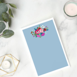 Rosa Lila Boho Blommigts White Monogram Post-it Block