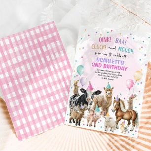 Rosa Lila Boskap Barnyard Birthday Girl Inbjudningar