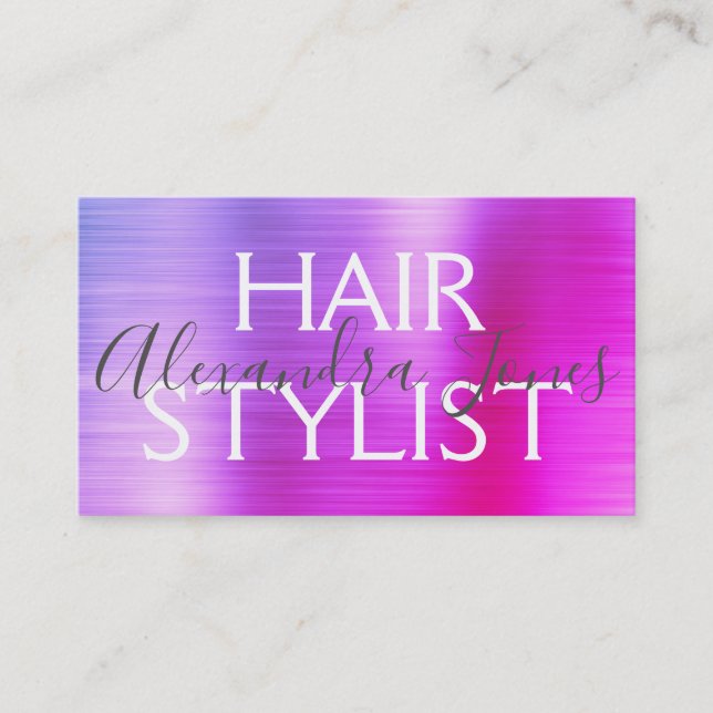 Rosa Lila Brushed Metall Hair Stylist Visitkort (Framsida)