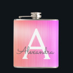 Rosa - Lila Brushed Metall Monogram Namn Fickplunta<br><div class="desc">Rosa och Lila Pastel Ombre Metall Elegant Monogram Flask. Den här kolven kan anpassas så att den omfattar ditt första och första namn. Rosa- och Lila Flask är perfekt för en födelsedag eller ett bachelorette Party firande.</div>