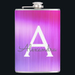 Rosa - Lila Brushed Metall Monogram Namn Fickplunta<br><div class="desc">Rosa och Lila Ombre Metall Elegant Monogram-kolv Den här kolven kan anpassas så att den omfattar ditt första och första namn. Rosa- och Lila Flask är perfekt för en födelsedag eller ett bachelorette Party firande.</div>