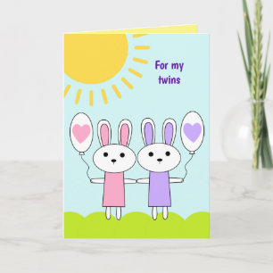 Rosa Lila Bunny Twin Girls Påsk Helgkort