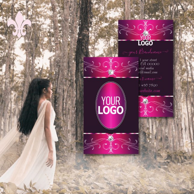 Rosa Lila Burgund Ornate Ornaments Add Logotyp Gla Visitkort (Skapare uppladdad)