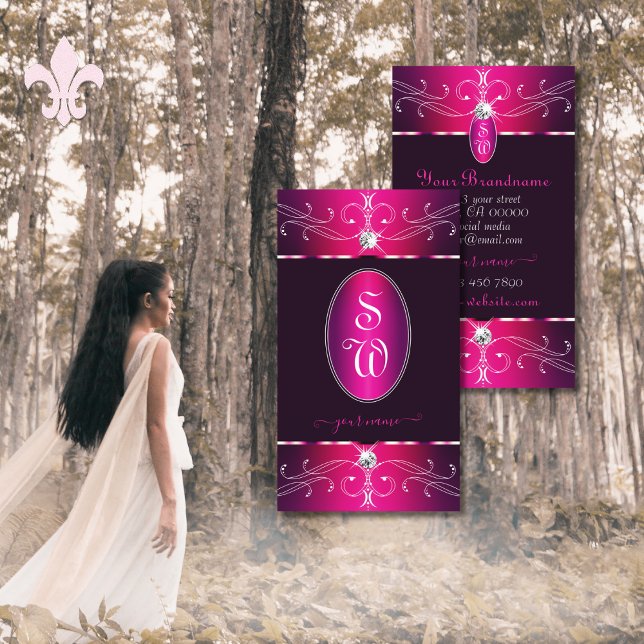 Rosa Lila Burgund Ornate Ornaments Initialer Glam Visitkort (Skapare uppladdad)