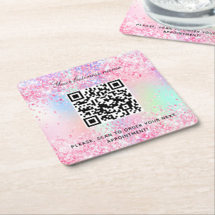 rosa lila business salon namn qr code underlägg papper kvadrat
