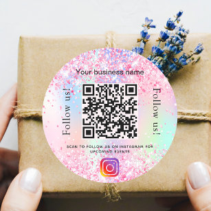  rosa lila business salon qr code Instagram Runt Klistermärke