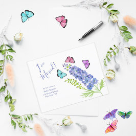 Rosa, Lila, Butterflies Delphinium I har Flyttat Meddelande Vykort