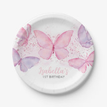 Rosa Lila Butterfly 1:a födelsedag Party Girl
