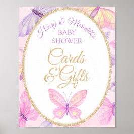 Rosa Lila Butterfly Baby Shower Cards and Gifts Poster