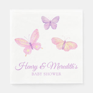Rosa Lila Butterfly Baby Shower för pojke eller f Pappersservett