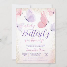 Rosa Lila Butterfly Baby Shower Inbjudningar