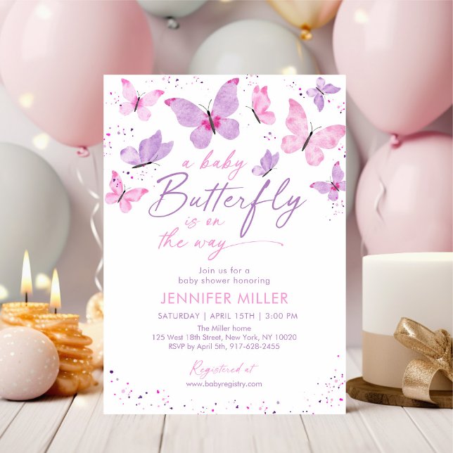 Rosa Lila Butterfly Baby Shower Inbjudningar (Skapare uppladdad)
