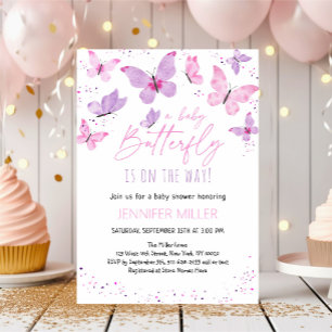 Rosa Lila Butterfly Baby Shower Inbjudningar