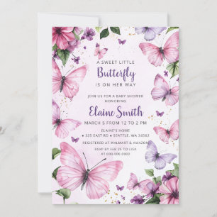 Rosa Lila Butterfly Baby Shower Inbjudningar