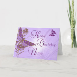 Rosa Lila Butterfly Birthday Card Kort