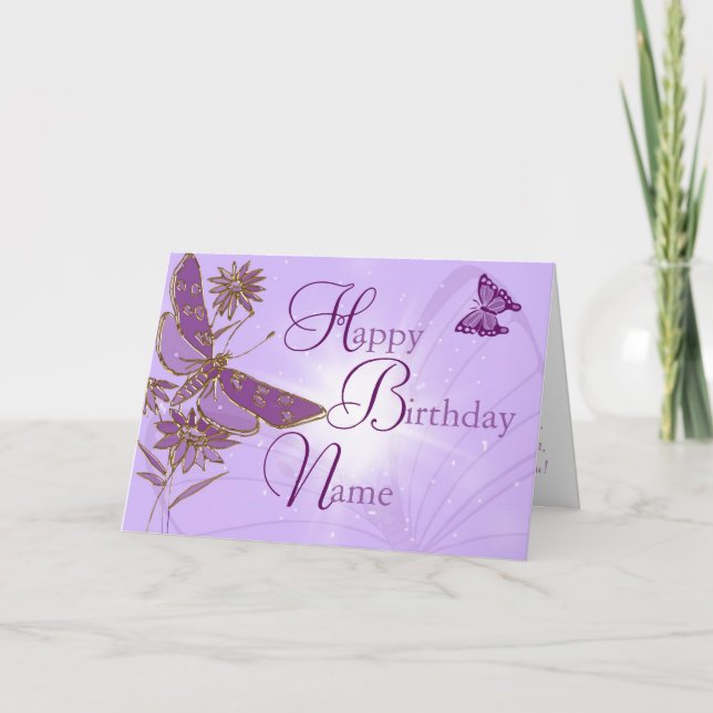 Rosa Lila Butterfly Birthday Card Kort (Framsida)