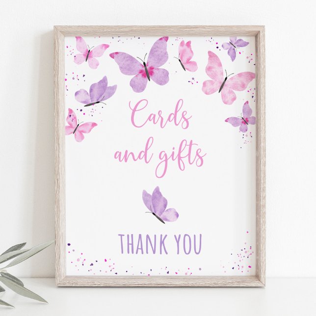 Rosa Lila Butterfly Birthday Gifts Sign Poster (Skapare uppladdad)
