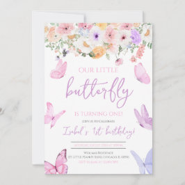 Rosa Lila Butterfly Birthday Inbjudningar