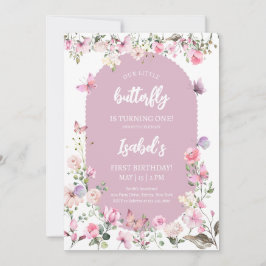 Rosa Lila Butterfly Birthday Inbjudningar