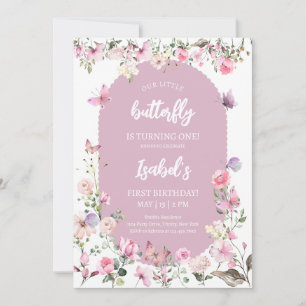 Rosa Lila Butterfly Birthday Inbjudningar