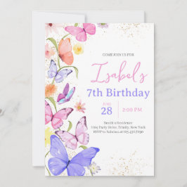 Rosa Lila Butterfly Birthday Inbjudningar
