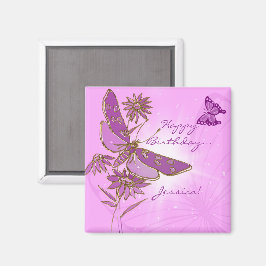 Rosa Lila Butterfly Birthday Magnet