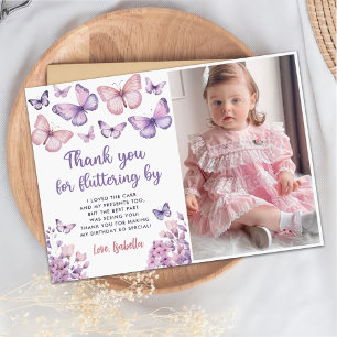 Rosa Lila Butterfly Birthday Photo Tack Kort