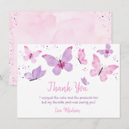 Rosa Lila Butterfly Birthday Tack Kort