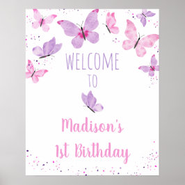 Rosa Lila Butterfly Birthday Välkommen Poster