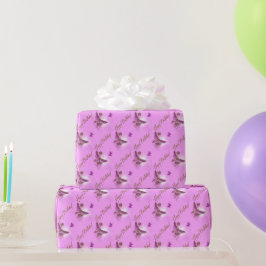 Rosa Lila Butterfly Birthday Wrapping Papper Presentpapper